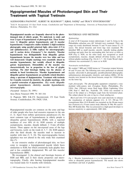 Hypopigmented Macules of Photodamaged Skin and Their Treatment with Topical Tretinoin
