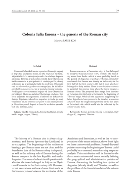 Colonia Iulia Emona – the Genesis of the Roman City