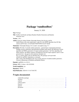 Package 'Randtoolbox'