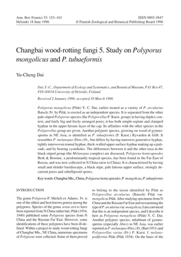 Changbai Wood-Rotting Fungi 5. Study on Polyporus Mongolicus and P. Tubaeformis