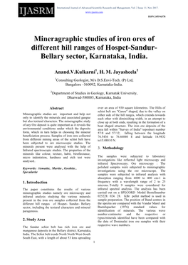 Mineragraphic Studies of Iron Ores of Different Hill Ranges of Hospet-Sandur- Bellary Sector, Karnataka, India