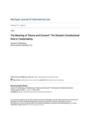 The Meaning of "Advice and Consent": the Senate's Constitutional Role in Treatymaking