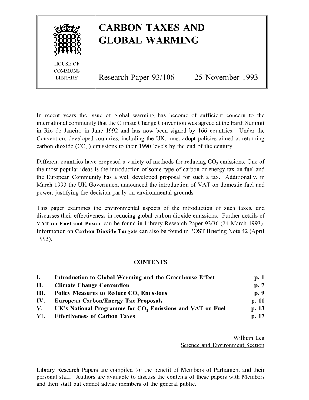 Carbon Taxes and Global Warming