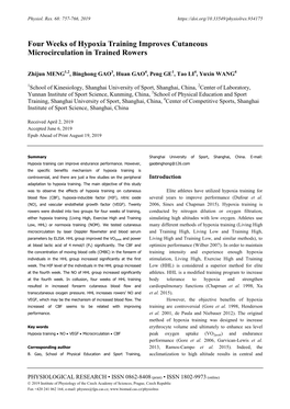 Four Weeks of Hypoxia Training Improves Cutaneous Microcirculation in Trained Rowers