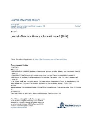 Journal of Mormon History, Volume 40, Issue 2 (2014)