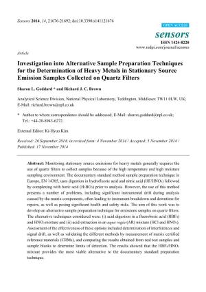Investigation Into Alternative Sample Preparation Techniques for the Determination of Heavy Metals in Stationary Source Emission Samples Collected on Quartz Filters