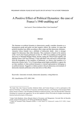 A Positive Effect of Political Dynasties: the Case of France's 1940 Enabling