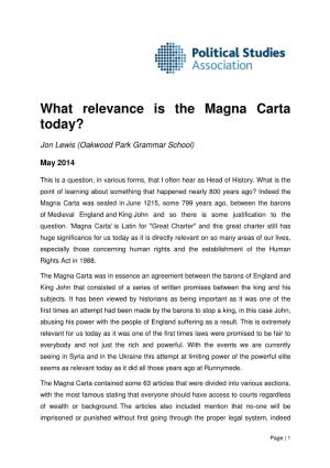 Lewis Essay – What Relevance Is the Magna Carta Today