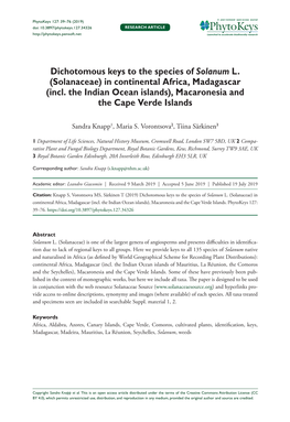 Dichotomous Keys to the Species of Solanum L