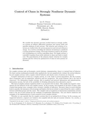 Control of Chaos in Strongly Nonlinear Dynamic Systems