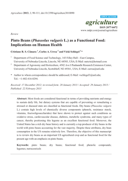 Pinto Beans (Phaseolus Vulgaris L.) As a Functional Food: Implications on Human Health