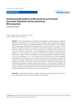 Combinatorial Biosynthesis of Non-Bacterial and Unnatural Flavonoids, Stilbenoids and Curcuminoids by Microorganisms Sueharu Horinouchi