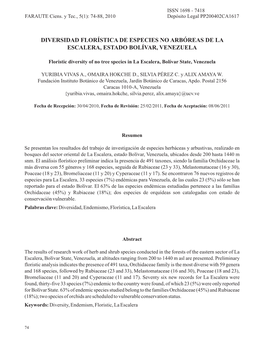 Diversidad Florística De Especies No Arbóreas De La Escalera, Estado Bolívar, Venezuela Yuribia Vivas A., Omaira Hokche D., Silvia Pérez C