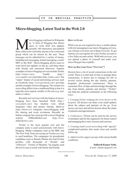 Micro-Blogging, Latest Tool in the Web 2.0
