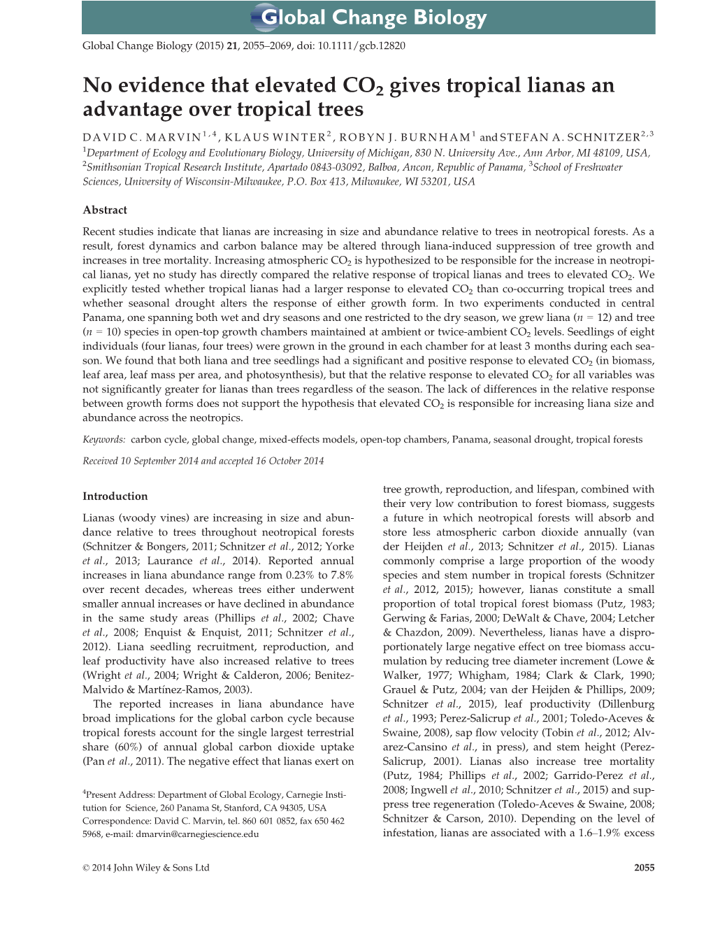 No Evidence That Elevated CO2 Gives Tropical Lianas an Advantage Over Tropical Trees