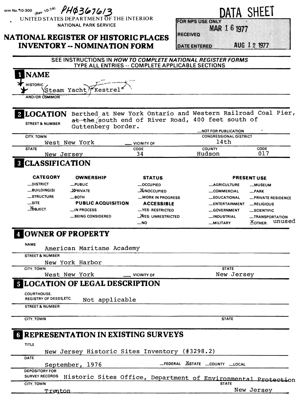 DATA SHEET NATIONAL PARK SERVICE Omiiiiii^M^^^K®: NATIONAL REGISTER of HISTORIC PLACES Llllllllllllilb^ INVENTORY- NOMINATION FORM