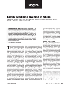 Family Medicine Training in China Honglei Dai, MD, MS; Lizheng Fang, MD; Rebecca A