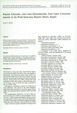 Regular Echinoids, Other Than Hemicidaroida, from Upper Cretaceous Deposits in the Wadi Qena-Area (Eastern Desert, Egypt)