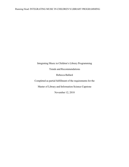 Integrating Music in Children's Library Programming Trends And