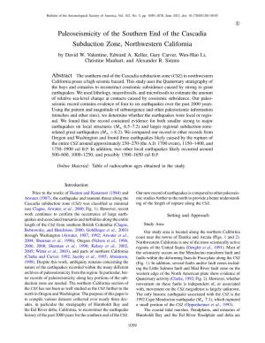 Paleoseismicity of the Southern End of the Cascadia Subduction Zone, Northwestern California by David W