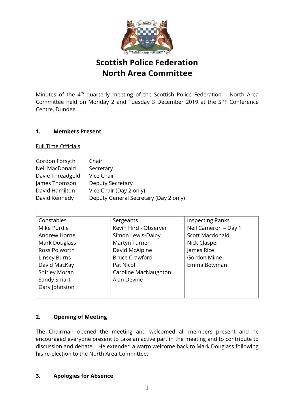 Scottish Police Federation North Area Committee