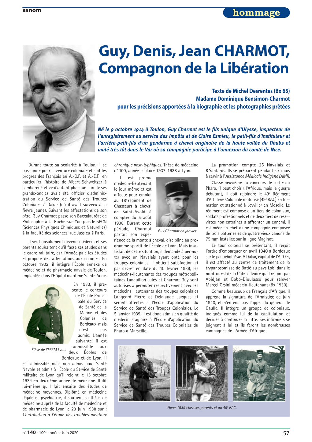 Guy, Denis, Jean CHARMOT, Compagnon De La Libération