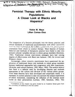 Feminist Therapy with Ethnic Minority Populations: a Closer Look at Blacks and Hispanics*