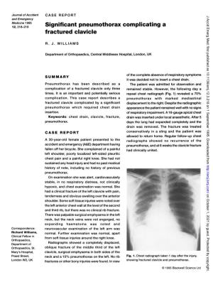 Significant Pneumothorax Complicating a Fractured Clavicle