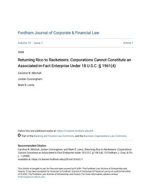 Returning Rico to Racketeers: Corporations Cannot Constitute an Associated-In-Fact Enterprise Under 18 U.S.C