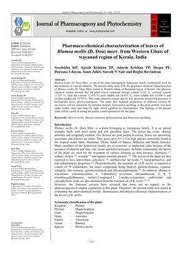Pharmaco-Chemical Characterization of Leaves of Blumea Mollis (D. Don