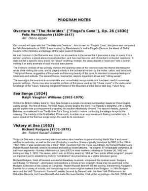 PROGRAM NOTES Overture to “The Hebrides” (“Fingal's Cave”)