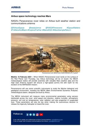Airbus Space Technology Reaches Mars NASA's Perseverance Rover