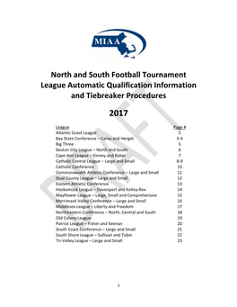 North and South Football Tournament League Automatic Qualification Information and Tiebreaker Procedures