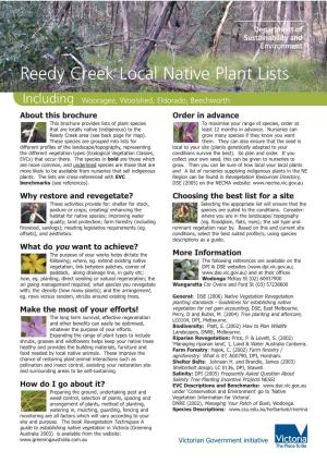 Reedy Creek Local Native Plant Lists