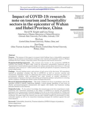 Impact of COVID-19: Research Note on Tourism and Hospitality Sectors in the Epicenter of Wuhan and Hubei Province, China