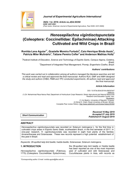 Henosepilachna Vigintioctopunctata (Coleoptera: Coccinellidae: Epilachninae) Attacking Cultivated and Wild Crops in Brazil