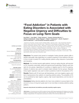 In Patients with Eating Disorders Is Associated with Negative Urgency and Difﬁculties to Focus on Long-Term Goals