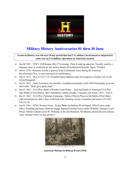 Military History Anniversaries 01 Thru 30 June