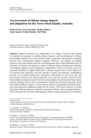 An Assessment of Climate Change Impacts and Adaptation for the Torres Strait Islands, Australia