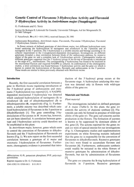 Genetic Control of Flavanone 3-Hydroxylase Activity and Flavonoid 3'-Hydroxylase Activity in Antirrhinum Majus (Snapdragon) G