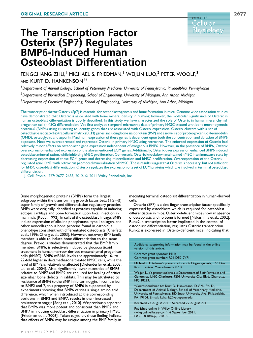 The Transcription Factor Osterix (SP7) Regulates Bmp6induced Human Osteoblast Differentiation