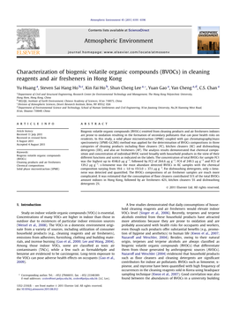 Characterization of Biogenic Volatile Organic Compounds (Bvocs) in Cleaning Reagents and Air Fresheners in Hong Kong