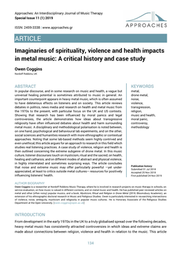 ARTICLE Imaginaries of Spirituality, Violence and Health Impacts in Metal Music: a Critical History and Case Study