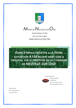 DE NEUVILLE-SUR-OISE Commission A104 65 Rue Cornudet 95000 NEUVILLE-SUR-OISE