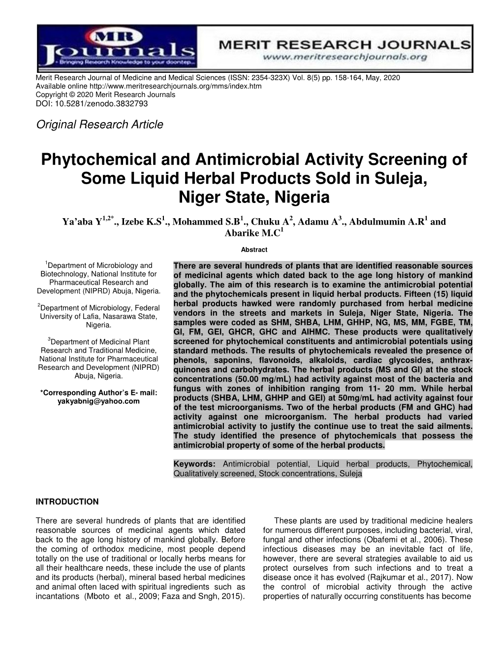 Phytochemical and Antimicrobial Activity Screening of Some Liquid Herbal Products Sold in Suleja, Niger State, Nigeria