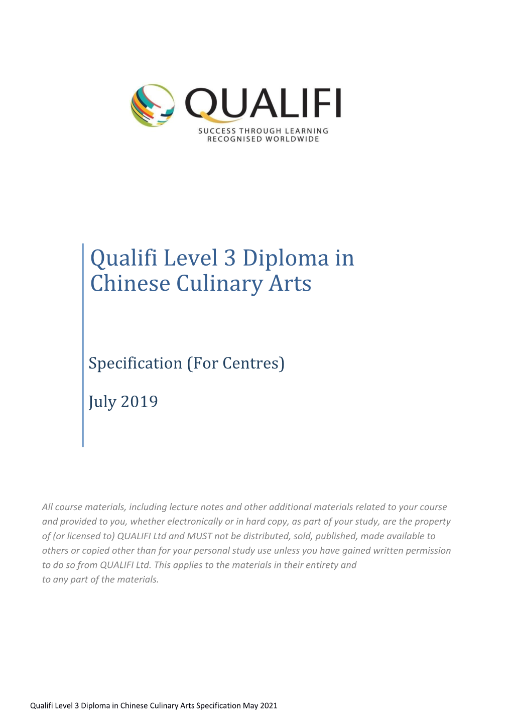 Qualifi Level 3 Diploma in Chinese Culinary Arts