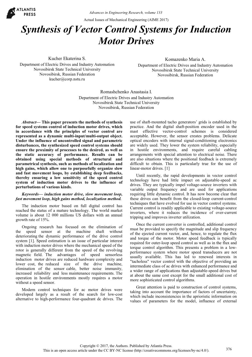 Synthesis of Vector Control Systems for Induction Motor Drives