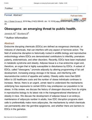 Obesogens: an Emerging Threat to Public Health. - Pubmed - NCBI