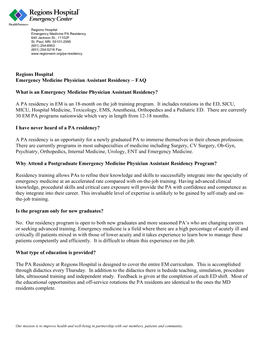 Regions Hospital Emergency Medicine Physician Assistant Residency – FAQ