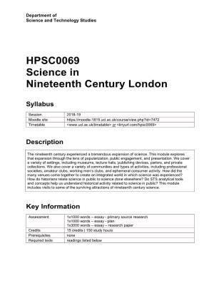 HPSC0069 Science in Nineteenth Century London